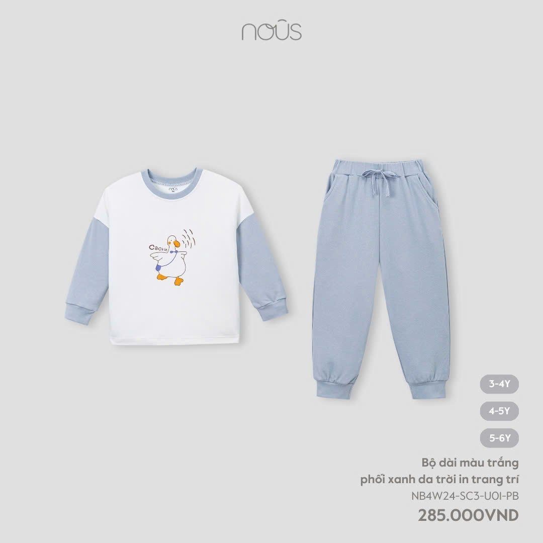 NOUS - Bộ dài màu trắng phối xanh da trời(3-5Y)