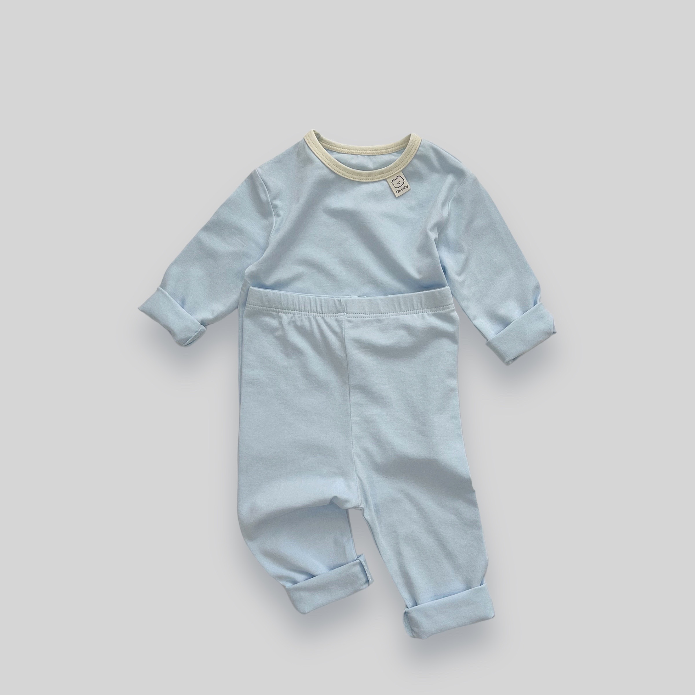 OBB Bộ Cotton trơn cổ viền kem(S80-100)