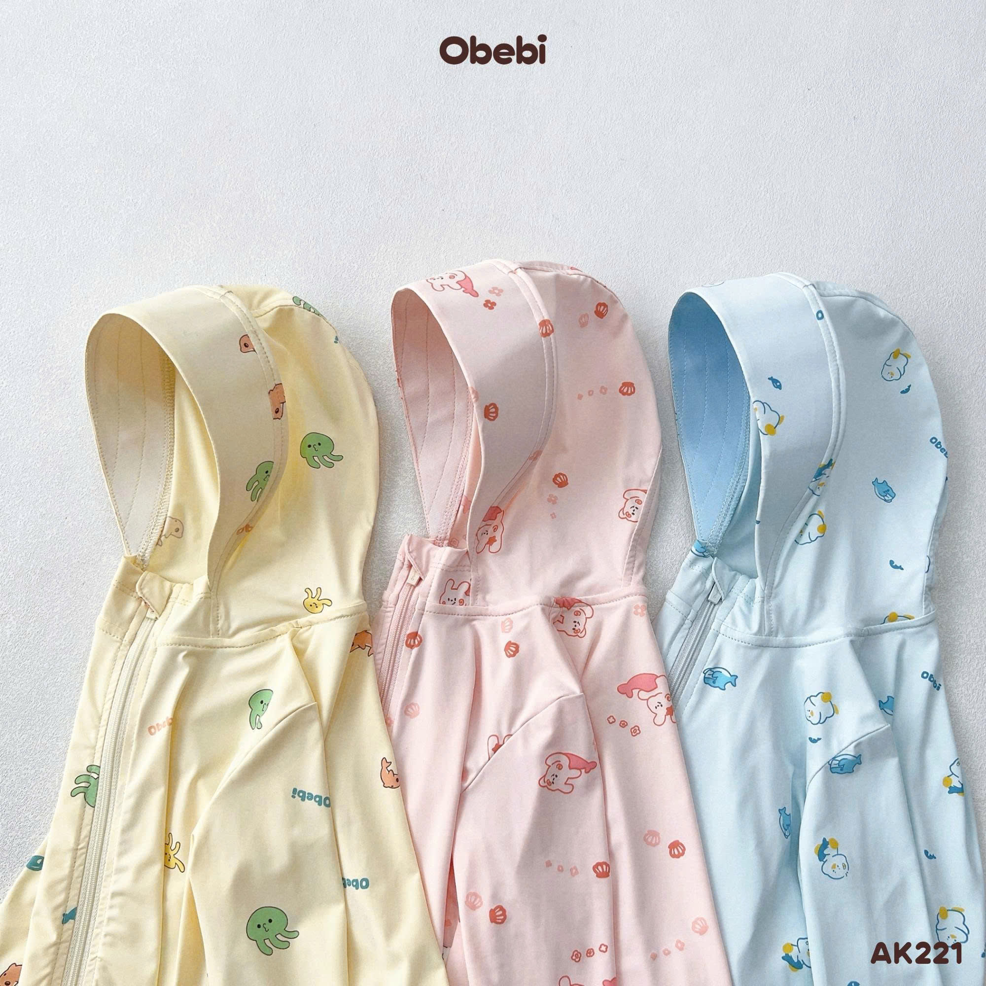 OBEBI - Áo khoác chống nắng vải thun chống tia UV họa tiết sinh vật biển OBEBI (66-110)