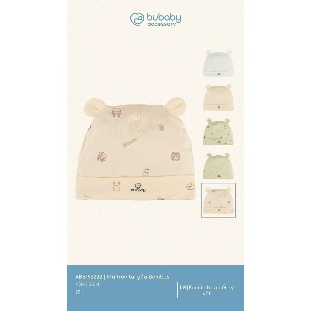 BUBABY - Mũ tròn tai gấu Bambus(1-6M)