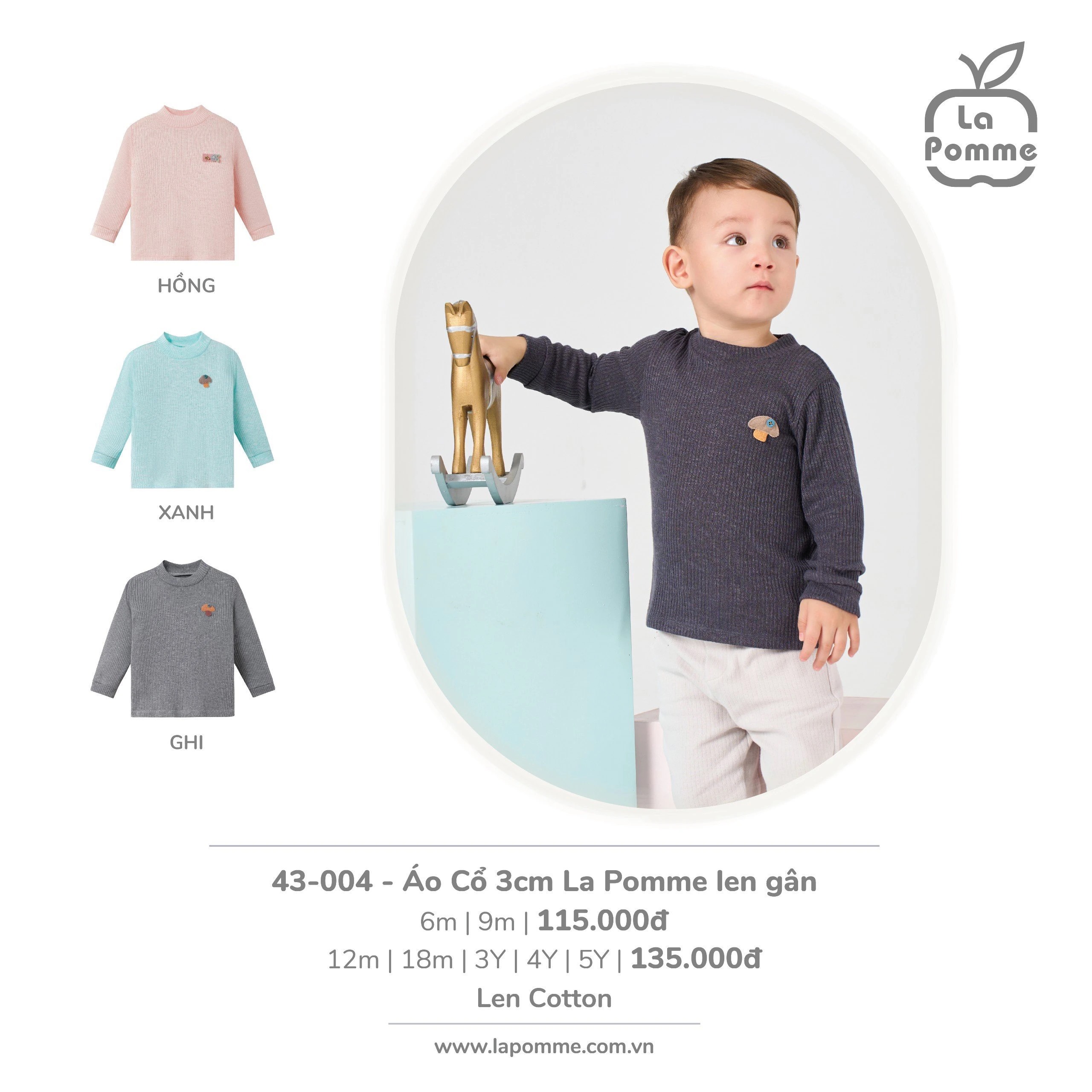 LA POMME Áo cổ 3cm len gân(9M-4Y)