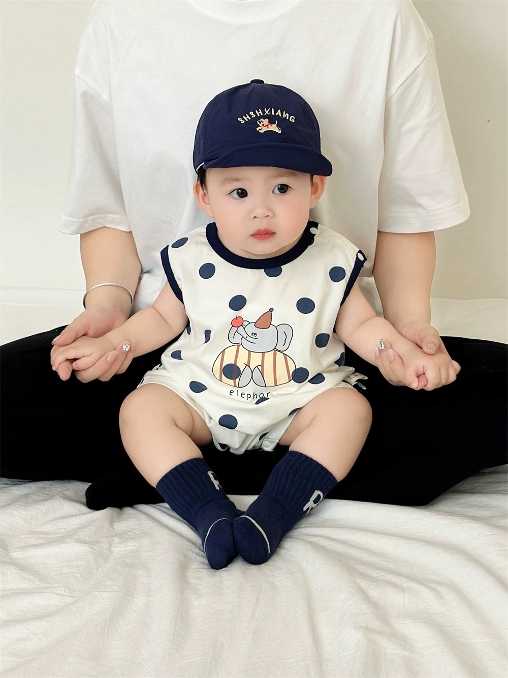JS - Body sát nách chấm bi xanh hoạ tiết Voi(73,80)