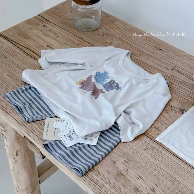 BK - Bộ áo dài quần kẻ hoạt hình (90-160)