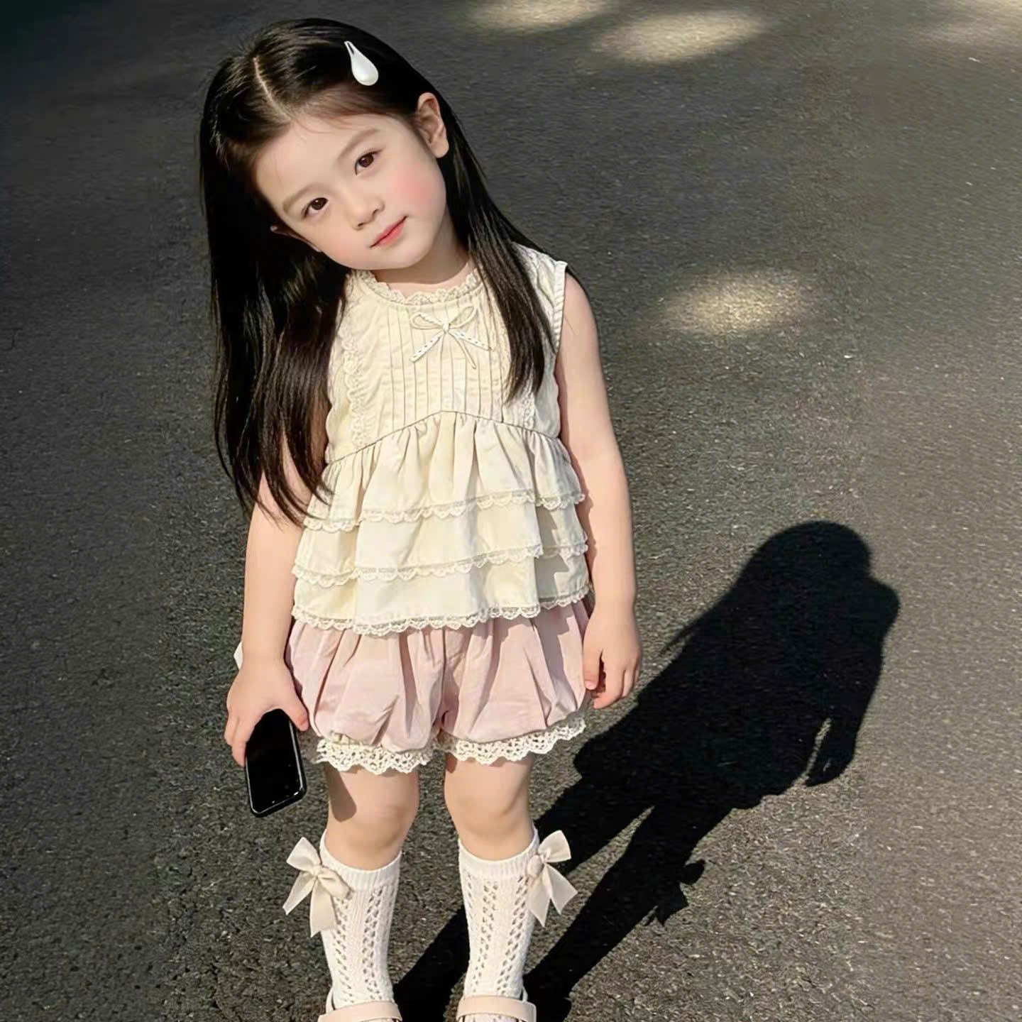 TL - Set áo sát nách xoè tầng mix short bí hồng (80-130)