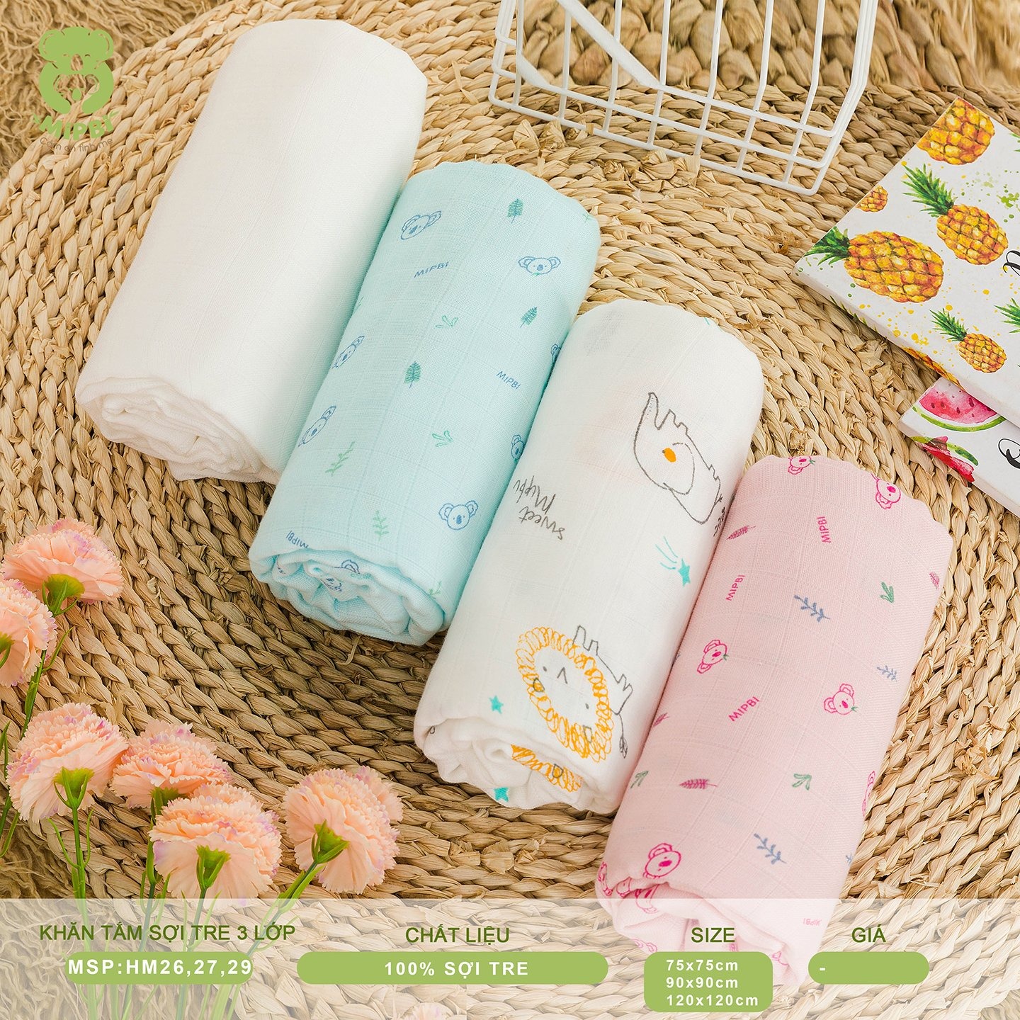 MIPBI - KHĂN QUẤN VÀ TẮM 100% SỢI TRE 3 LỚP