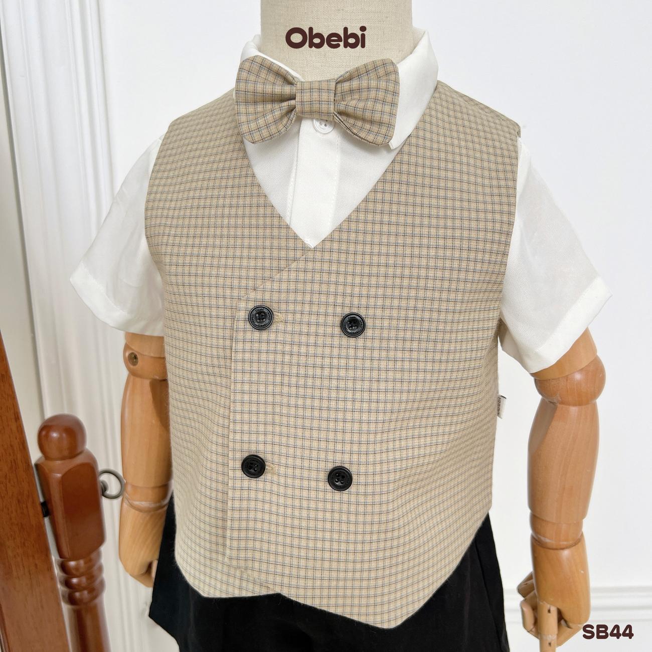OBEBI - Set bộ cộc sơ mi phối ghile kẻ kèm nơ cổ OBEBI (73-120)