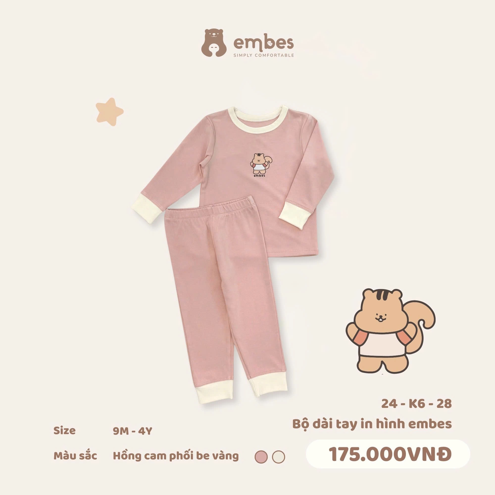 TH - Bộ dài tay in hình Gấu Embes(9M-4Y)