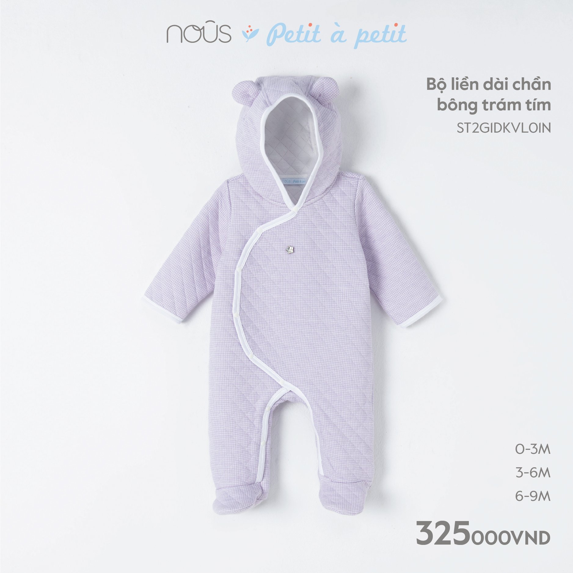NOUS Bộ liền dài chần bông(0-6M)