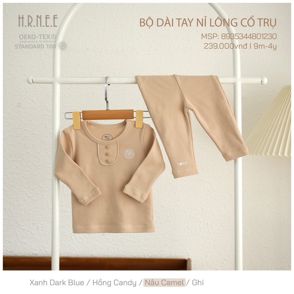 HRNEE Bộ dài tay nỉ lông cổ trụ(6M-4Y)