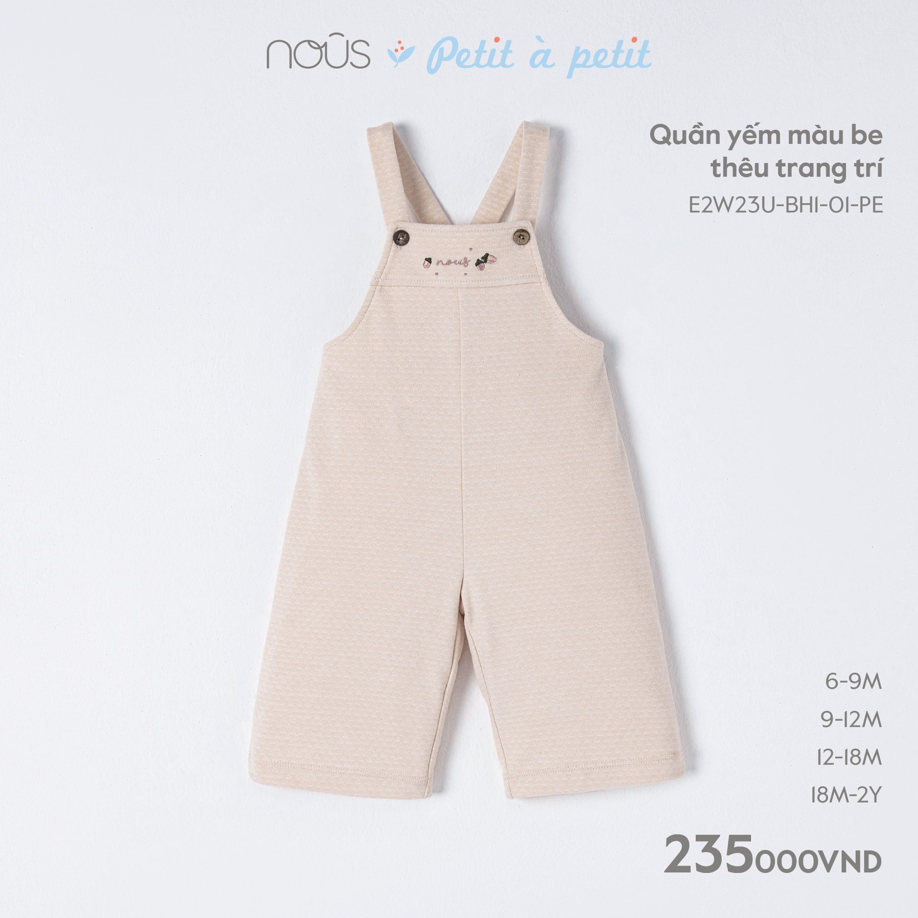 Nous Quần yếm màu be thêu trang trí(S6-18M)