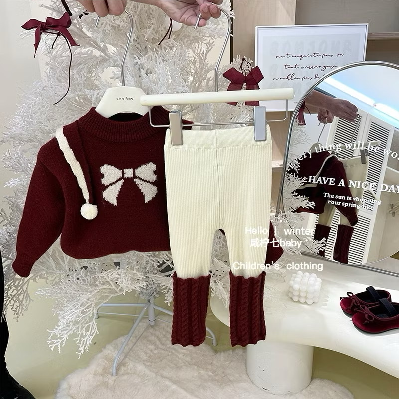 TL - Set áo len nơ+legging phối đỏ(80-130)
