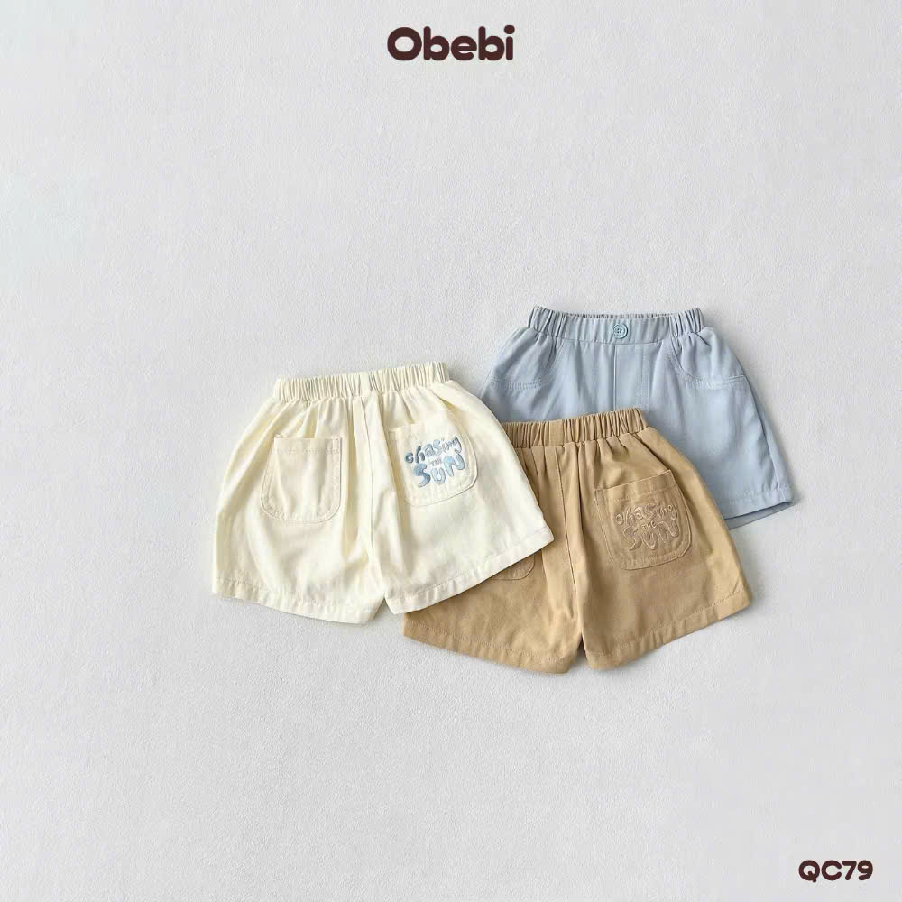 OBEBI - Quần đùi kaki trẻ em thêu OBEBI (73-120)