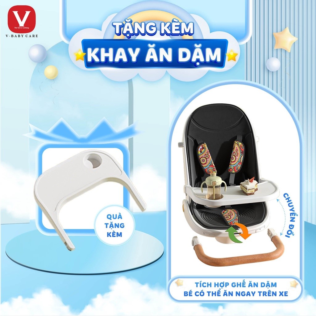 V BABY - XE ĐẨY GẤP GỌN ĐẢO CHIỀU CÓ KHAY ĂN IX9