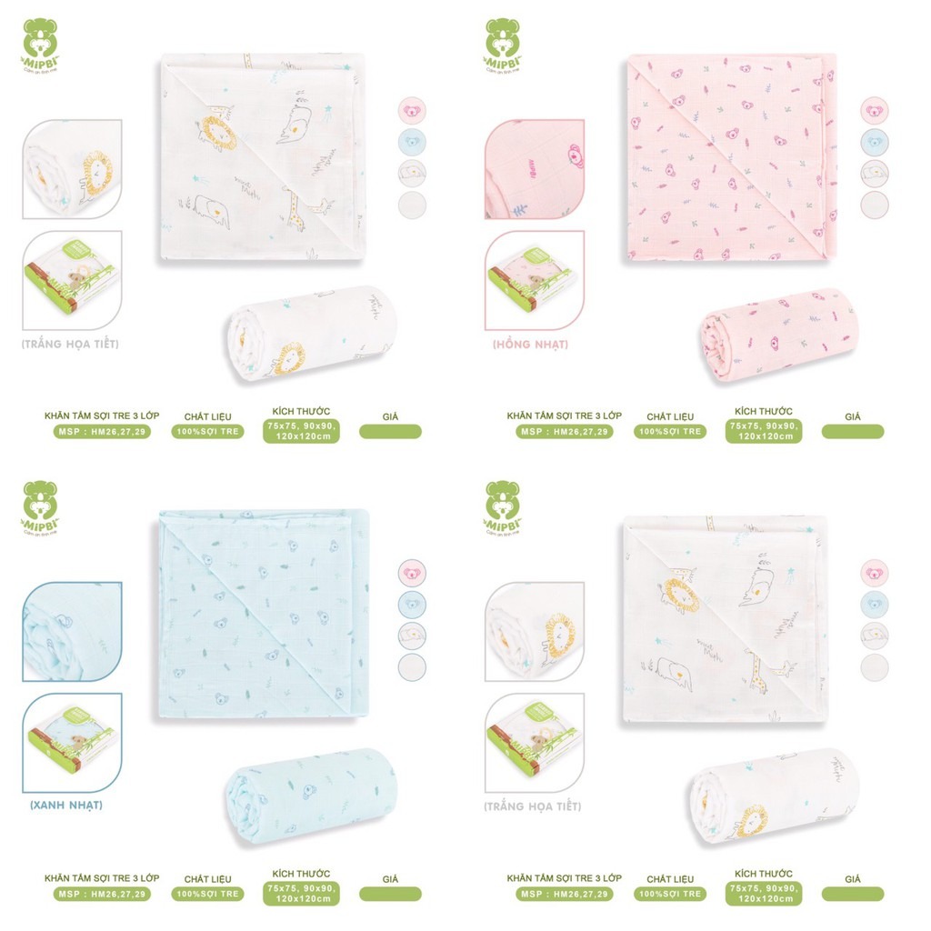 MIPBI - KHĂN QUẤN VÀ TẮM 100% SỢI TRE 3 LỚP