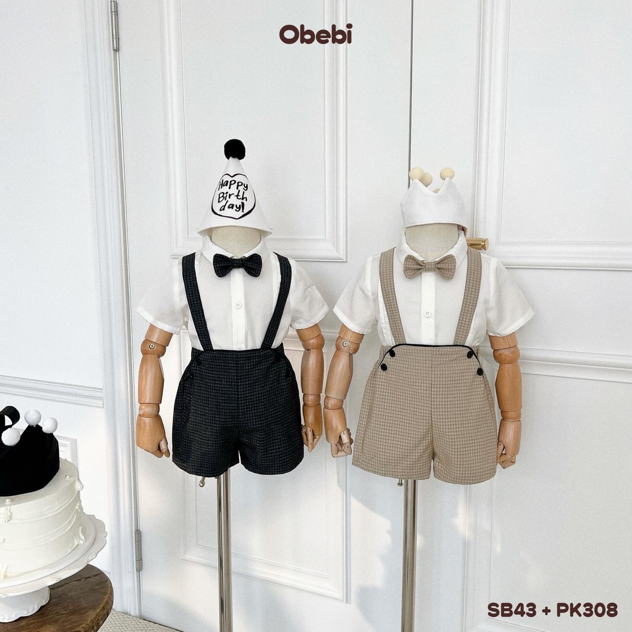 OBEBI - Set bộ cộc sơ mi phối quần yếm kẻ OBEBI (73-120)