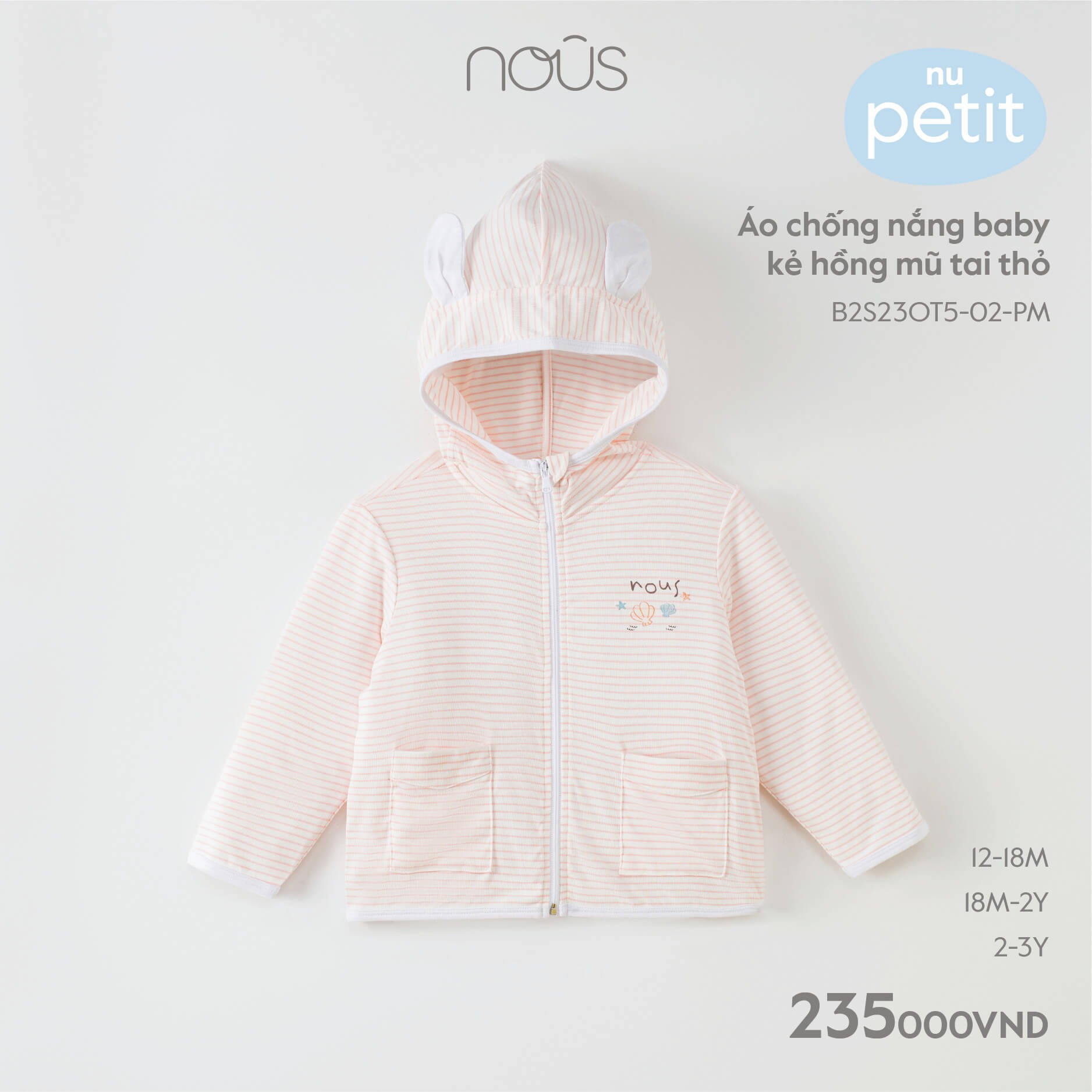 NOUS - ÁO CHỐNG NẮNG BABY HỒNG MŨ TAI THỎ
