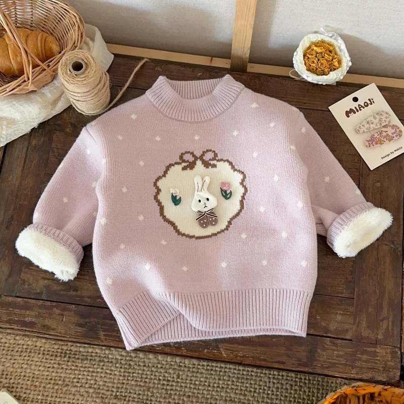 BK - Áo len lót lông đính thỏ(90-130)