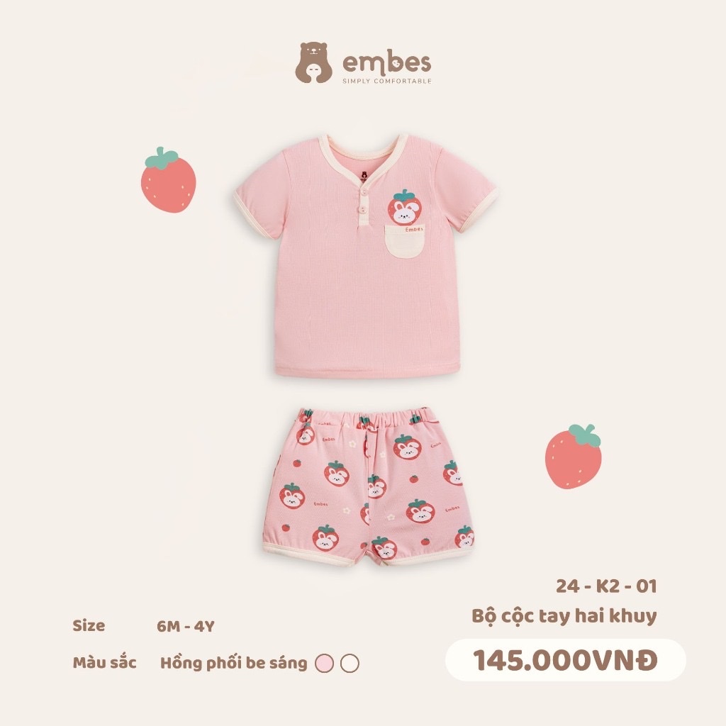 TH - Bộ cộc tay 2 khuy có túi(6M-4Y)