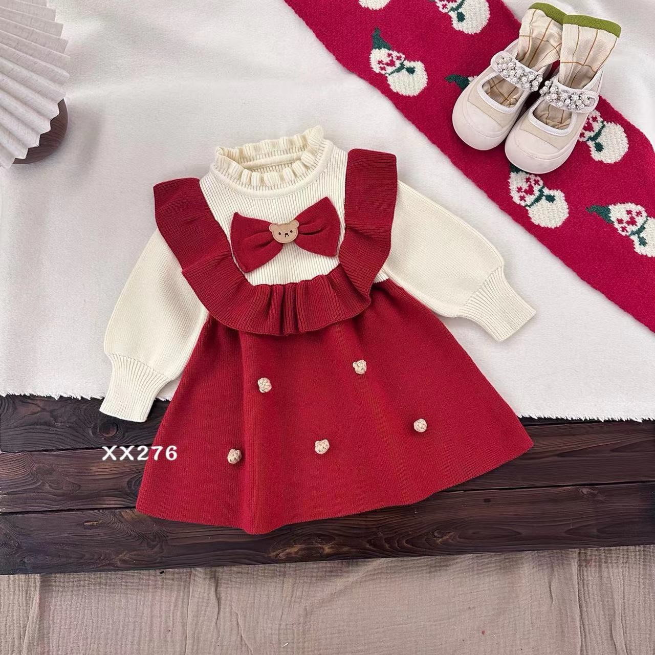 MT Váy len đỏ nơ Gấu(90-130)