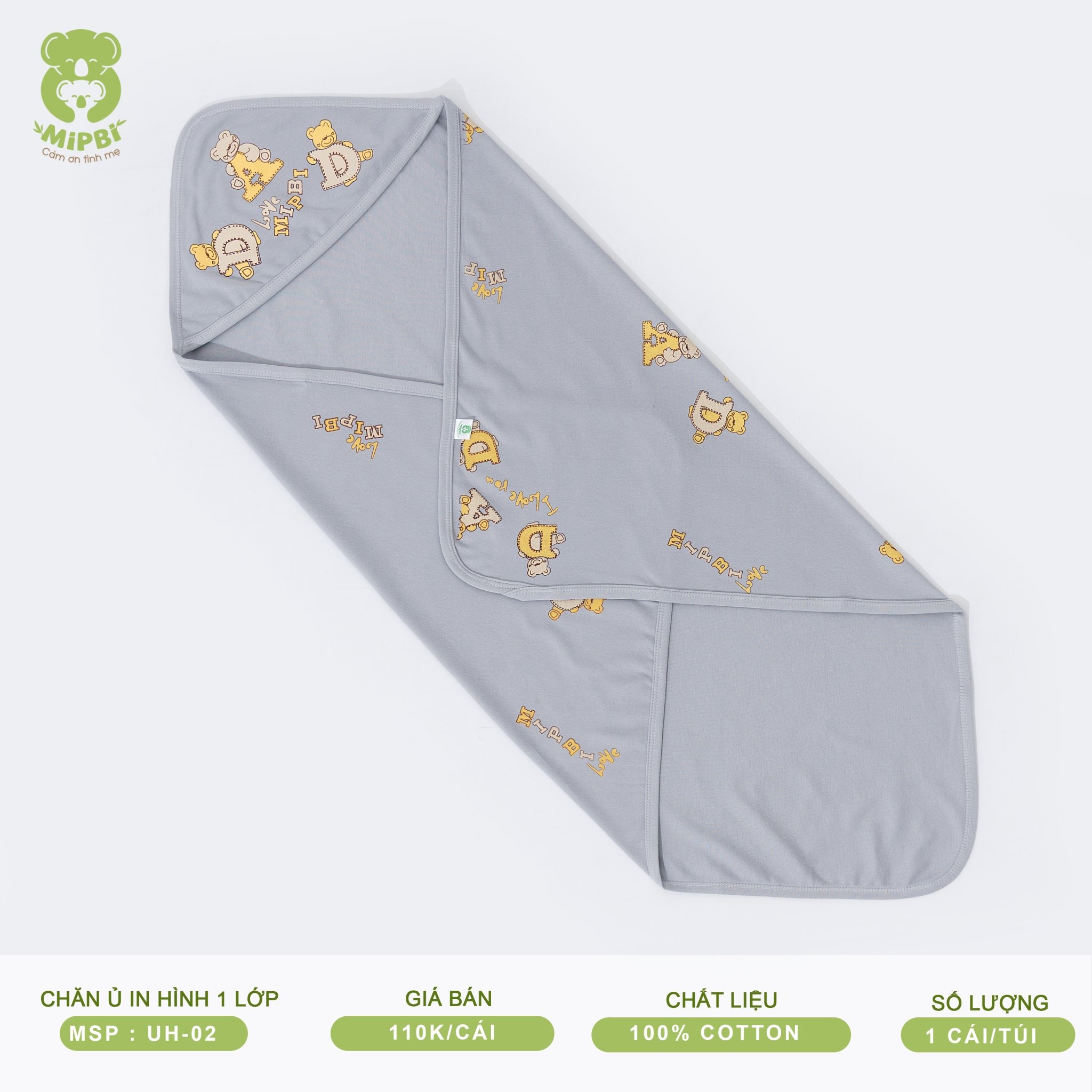 MIPBI - KHĂN Ủ SƠ SINH 1 LỚP IN HÌNH UH-02