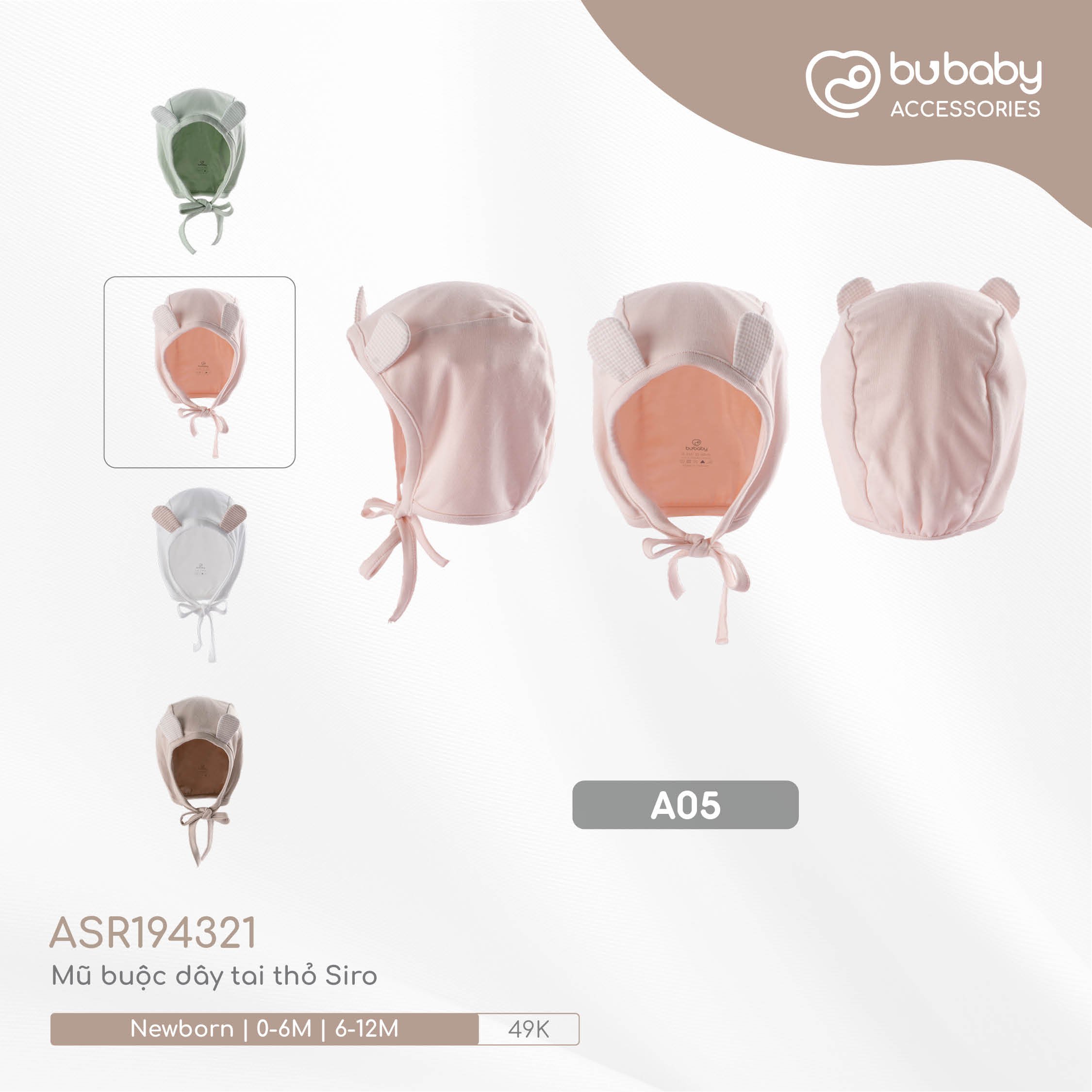 BUBABY - Mũ buộc dây tai thỏ Siro(0-12M)