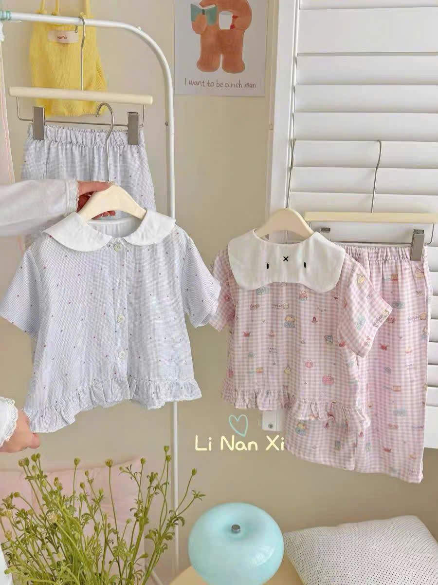 TL - Bộ mặc nhà bé gái viền bèo (90-140)