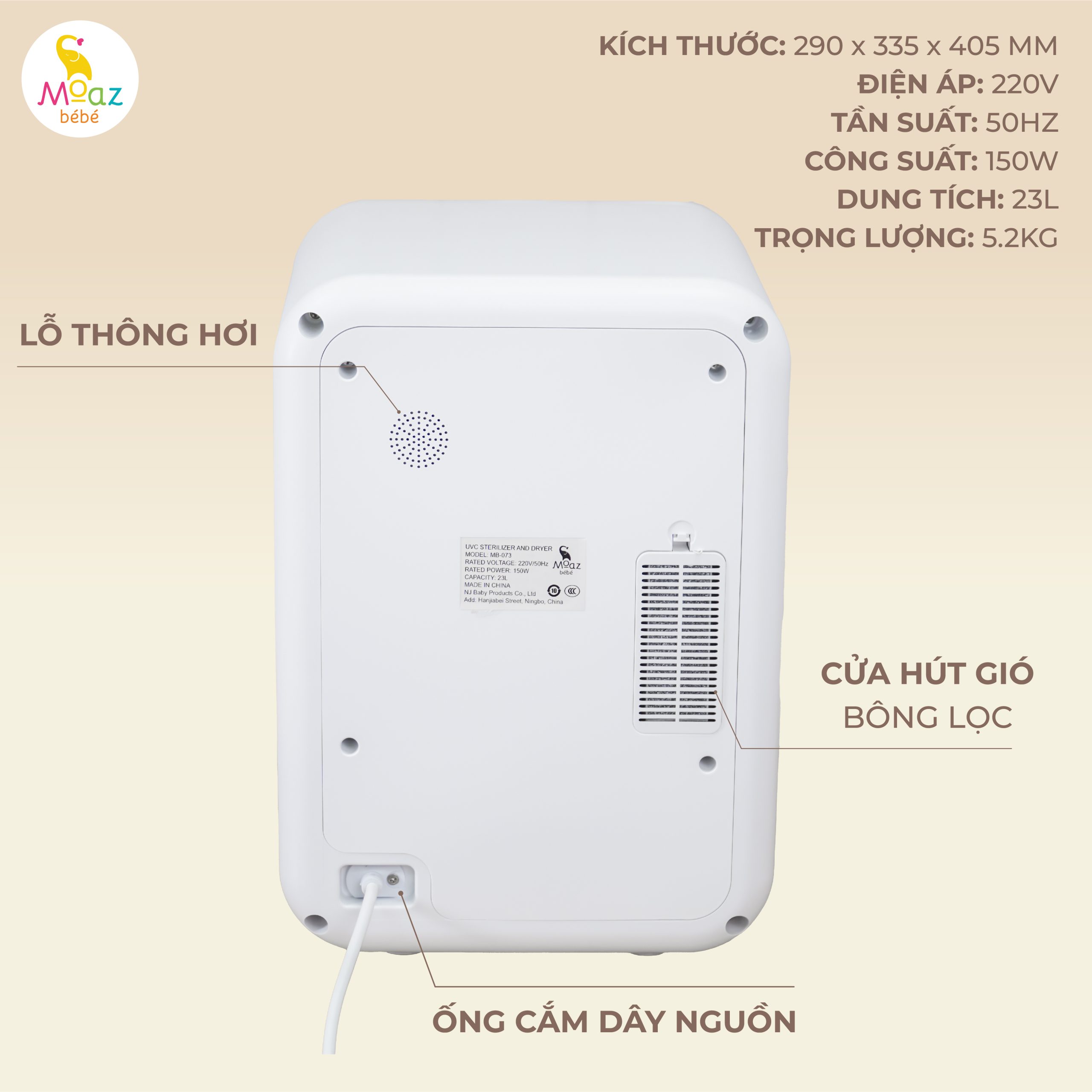 MOAZ - MÁY TIỆT TRÙNG SẤY KHÔ ION NANOE MB-073