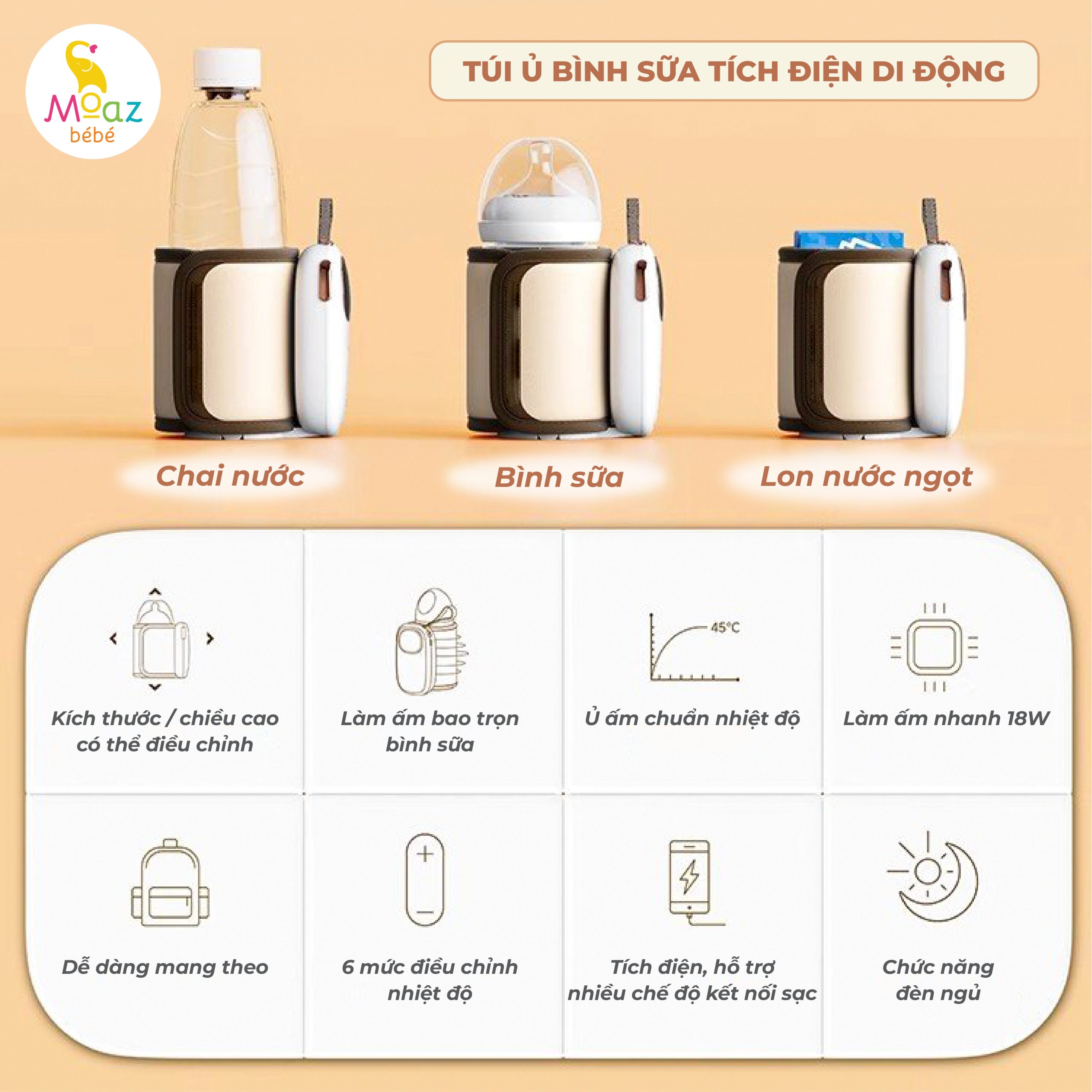 MOAZ - TÚI Ủ BÌNH SỮA TÍCH ĐIỆN DI ĐỘNG MB-081