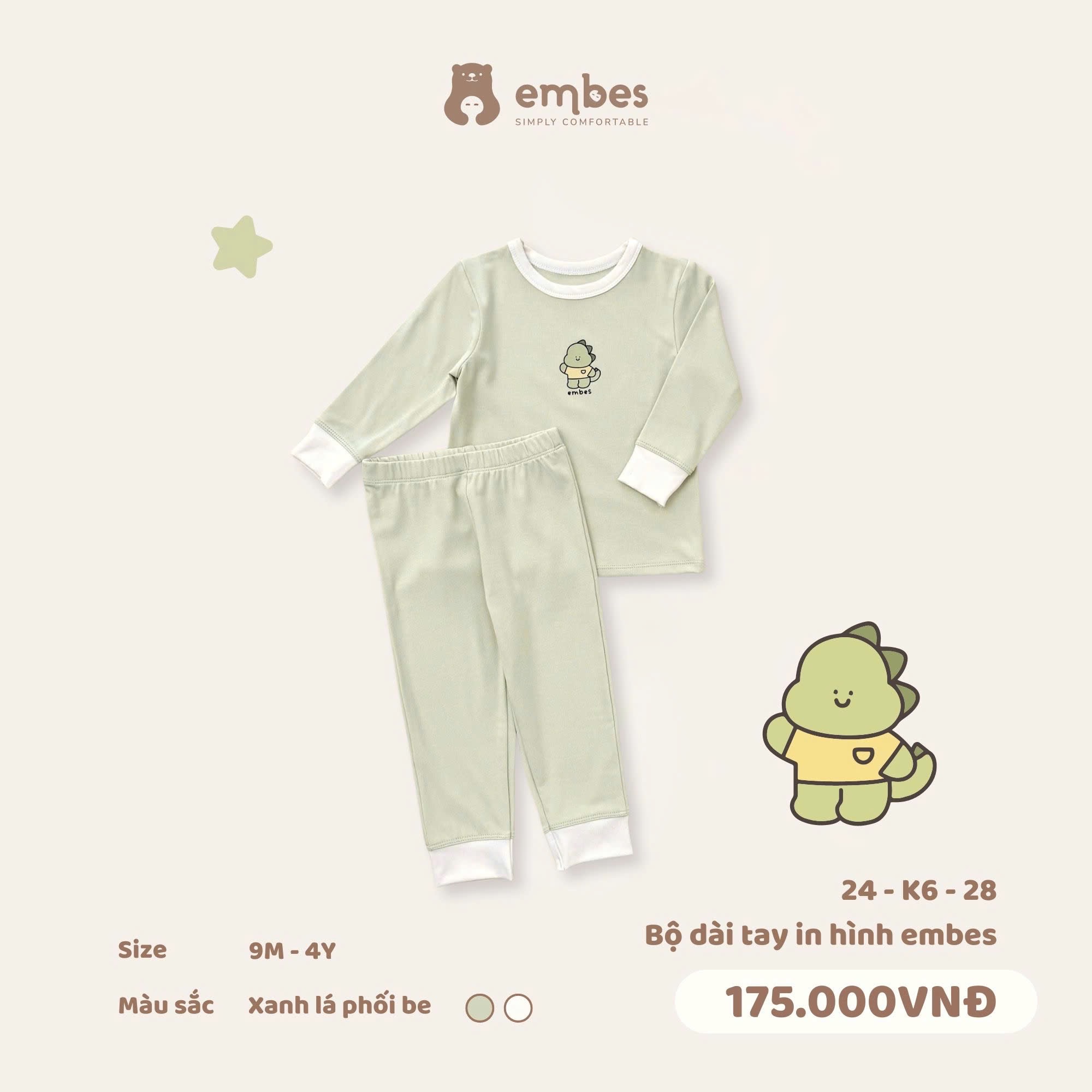 TH - Bộ dài tay in hình Gấu Embes(9M-4Y)