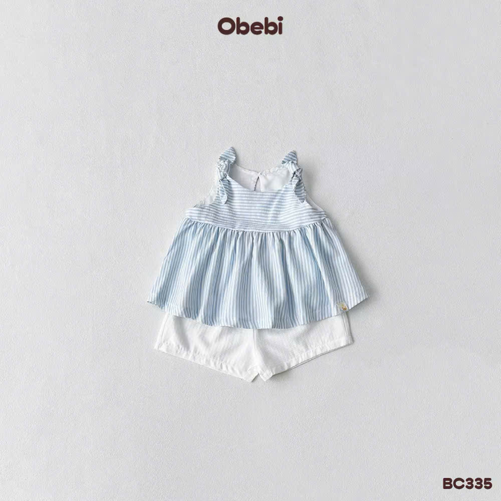 OBEBI - Bộ ba lỗ bé gái kẻ sọc buộc nơ OBEBI (73-120)