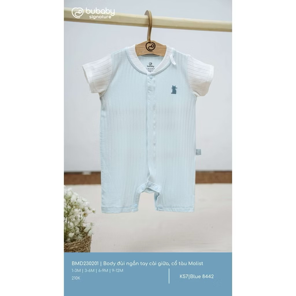 BUBABY - Body đùi ngắn tay cài giữa cổ tàu Molist(1-12M)
