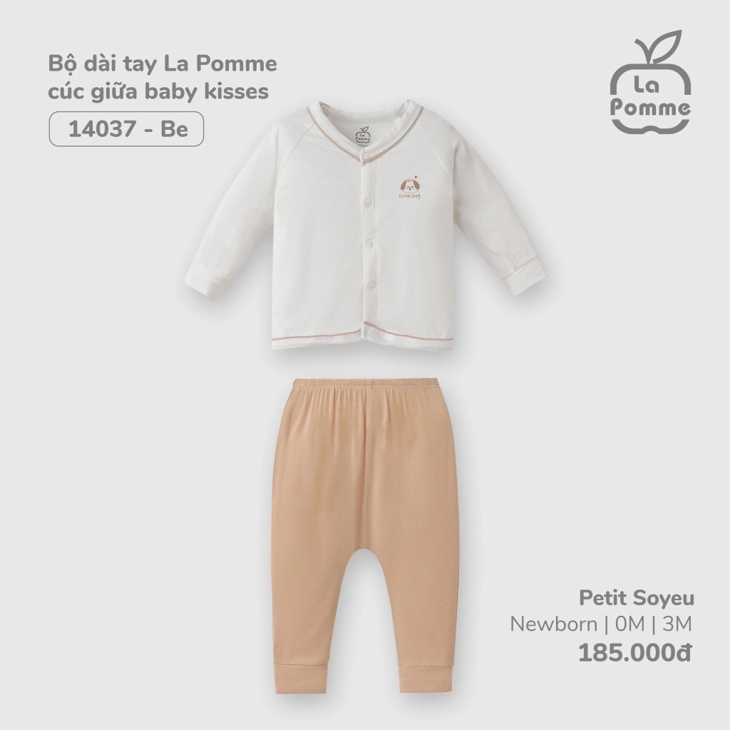 LA POMME Bộ dài tay cúc giữa baby kisses(NB-3M)