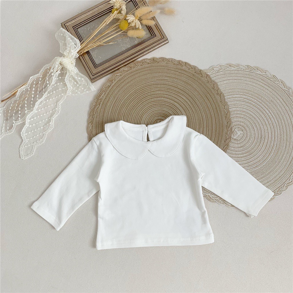 JS Áo cotton trắng dài tay cổ sen(66-80)