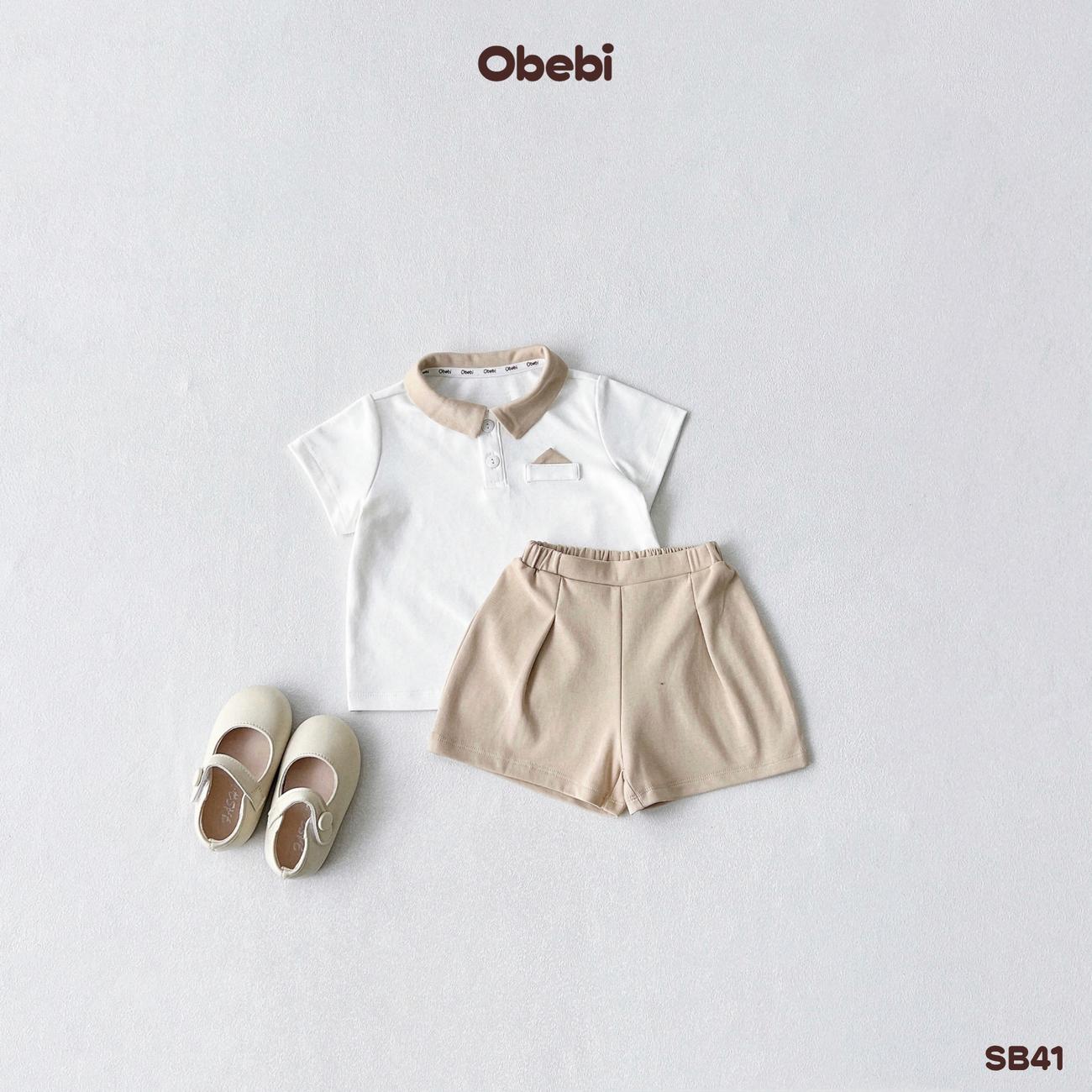 OBEBI - Set bộ polo cộc bé trai thêu chữ OBEBI (73-120)