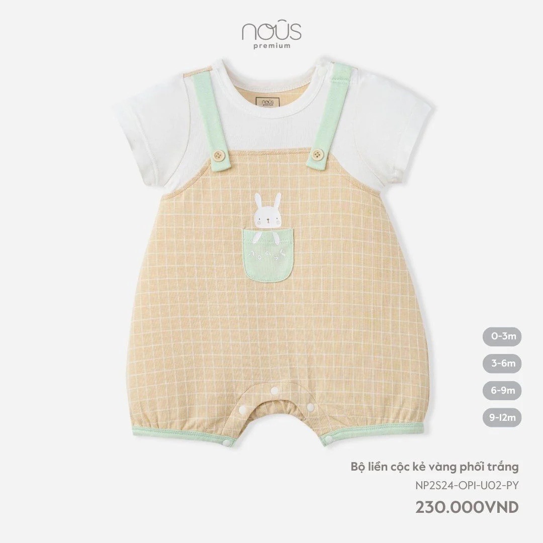 NOUS - Bộ liền cộc kẻ vàng phối trắng(6-9M)