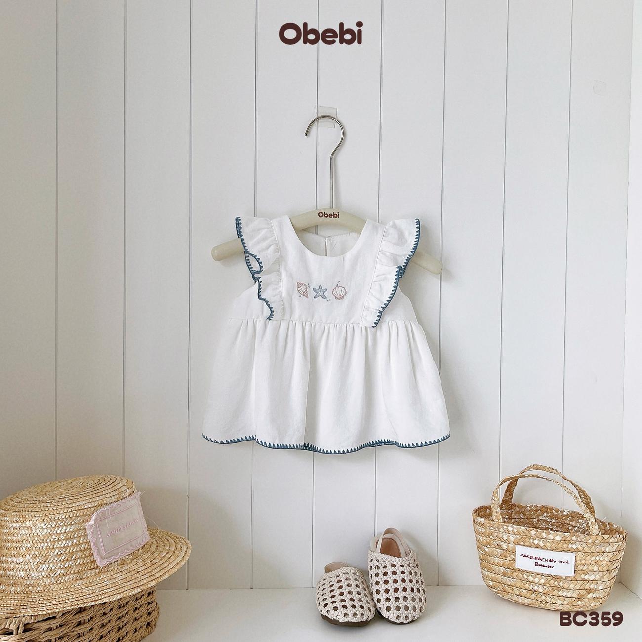 OBEBI - Bộ cộc sơ mi linen bé gái đi biển OBEBI (73-120)