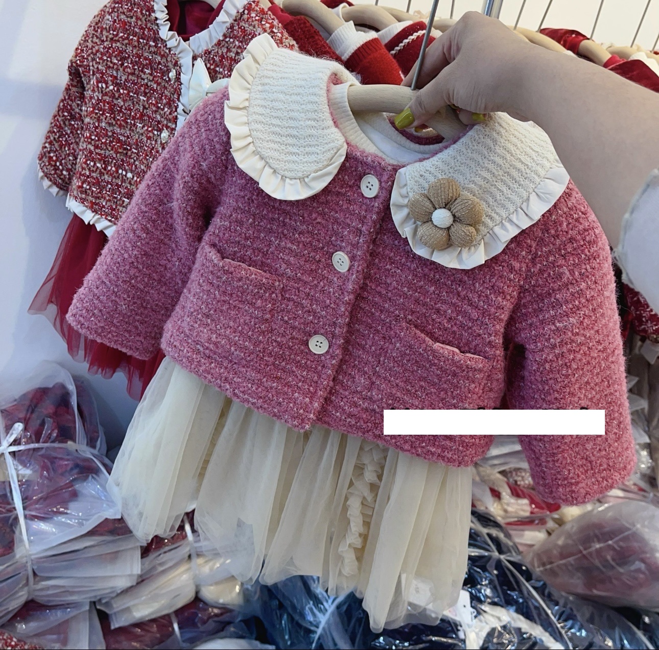MT Set dạ Tweed hồng đính hoa(90-130)