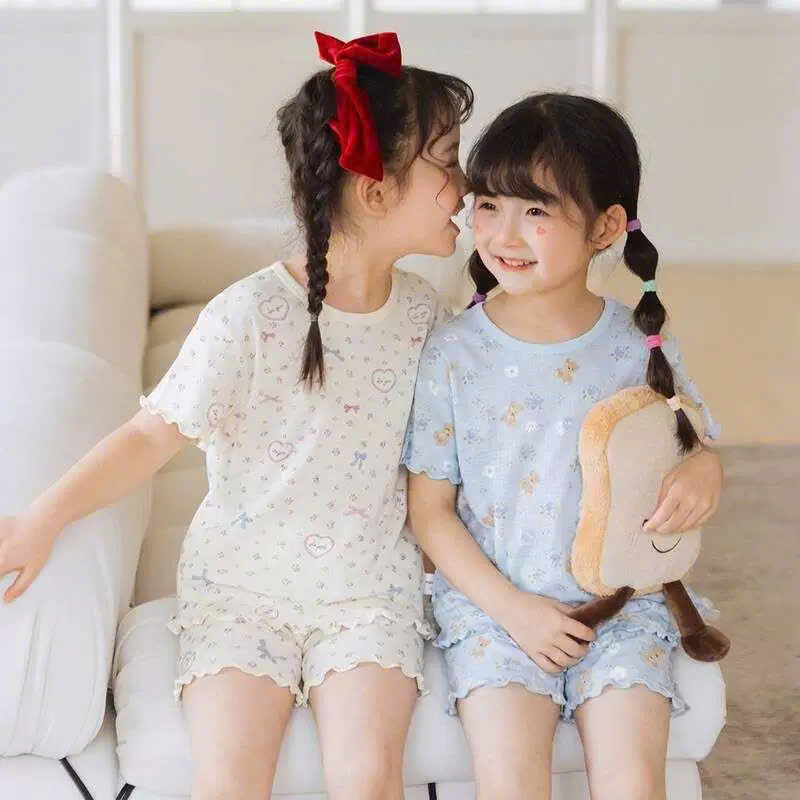 BK - Bộ cộc tay bé gái viền bèo in họa tiết (100-160)