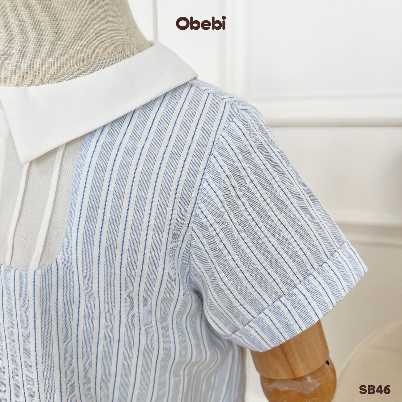 OBEBI - Set bộ cộc sơ mi kẻ sọc công tử OBEBI (73-120)
