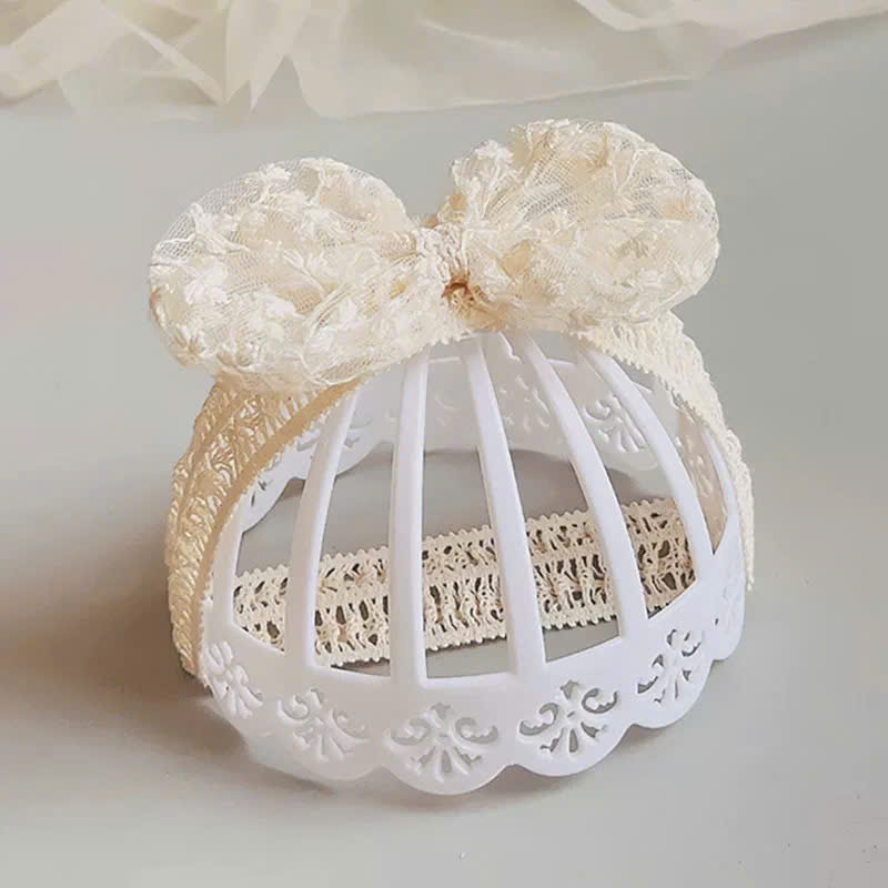 JS - Turban nơ tròn kem ren