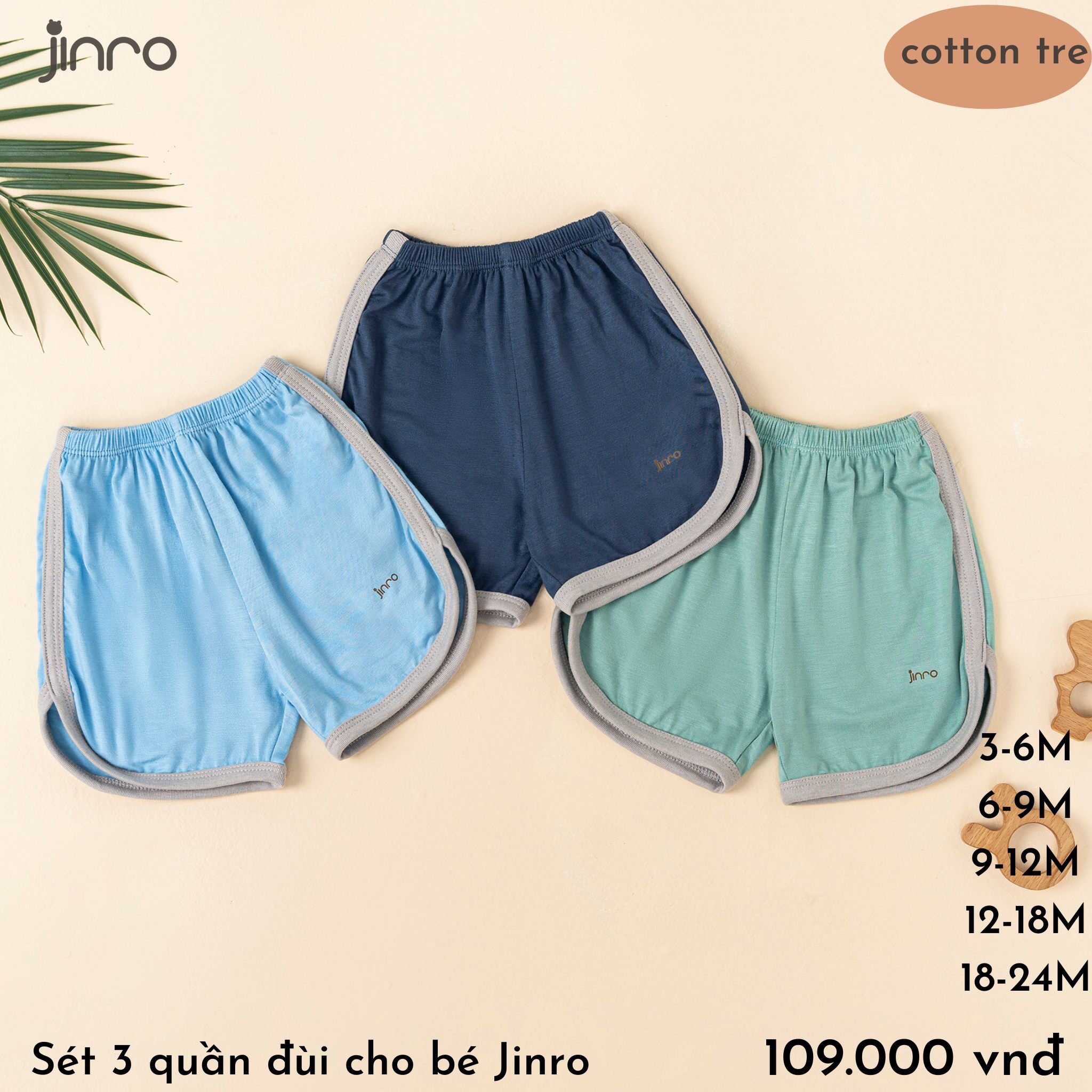JINRO - Set 3 quần đùi sợi tre (3-24M)