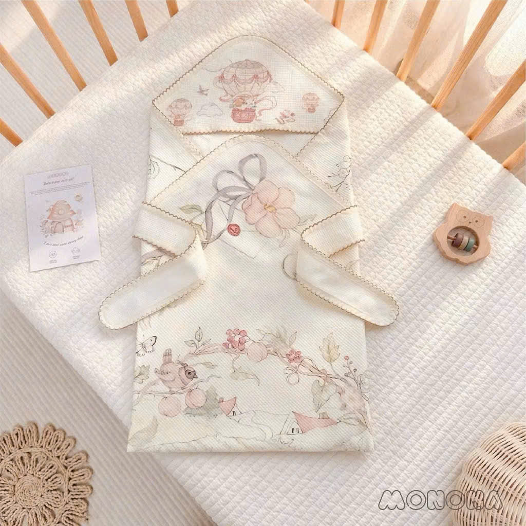 MONONA - Ủ CHOÀNG COTTON WAFLE HOẠ TIẾT CỔ TÍCH