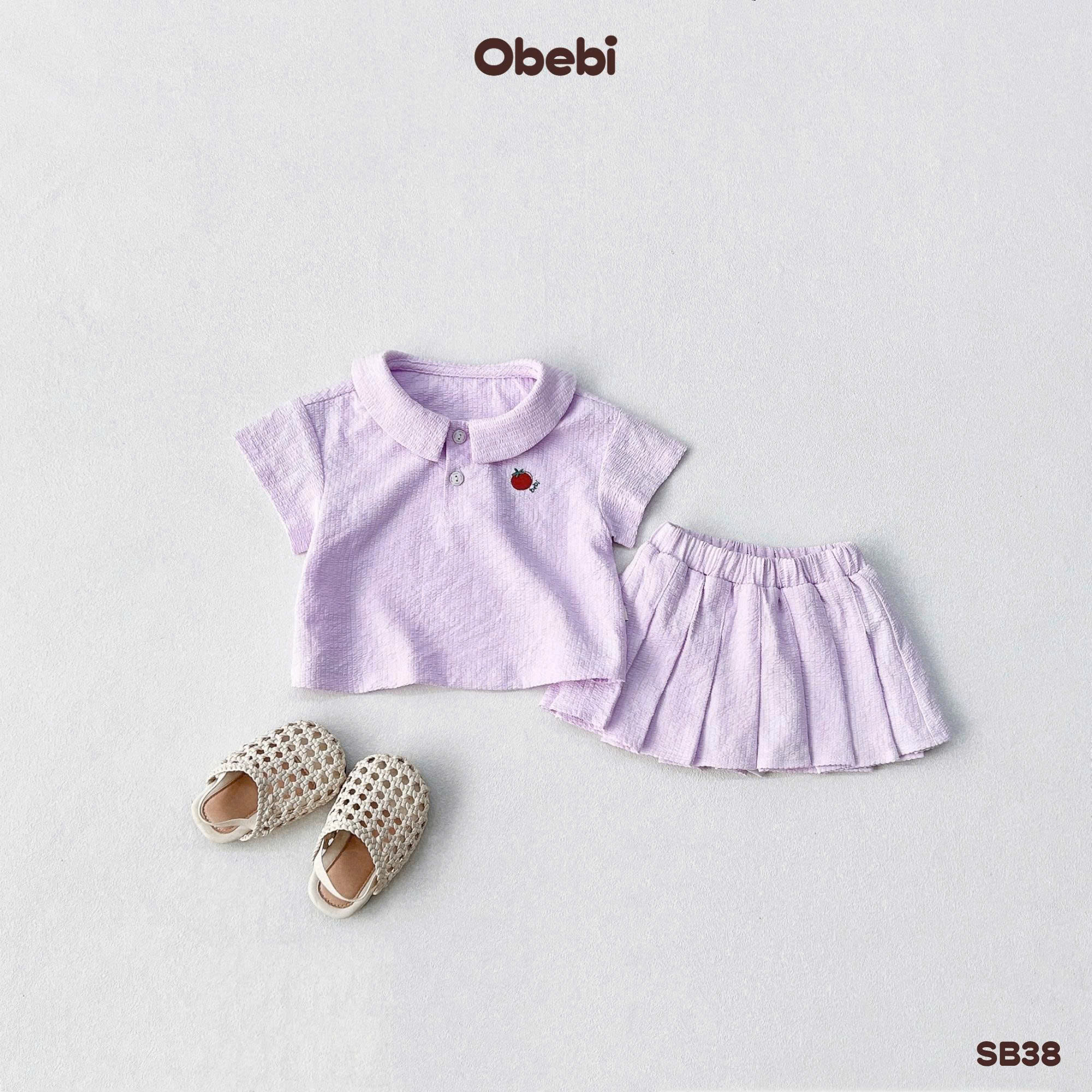 OBEBI - Bộ sơ mi cộc tay chân váy xếp ly OBEBI (73-120)