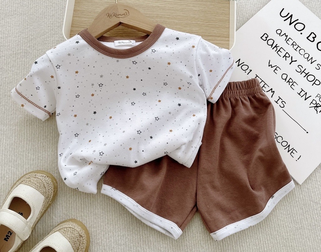 KM - Bộ cộc cotton sao nâu phối viền(60-120)