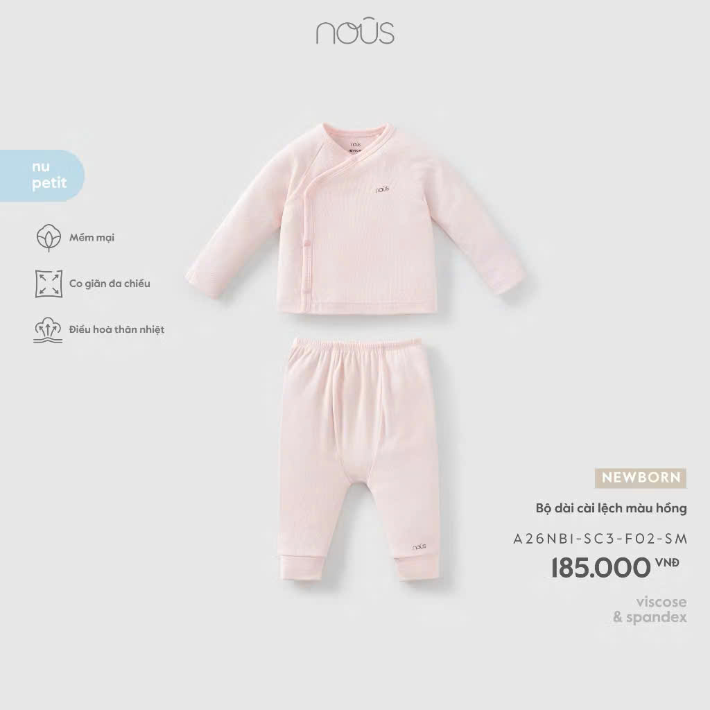 NOUS - Bộ dài cài lệch màu hồng NB