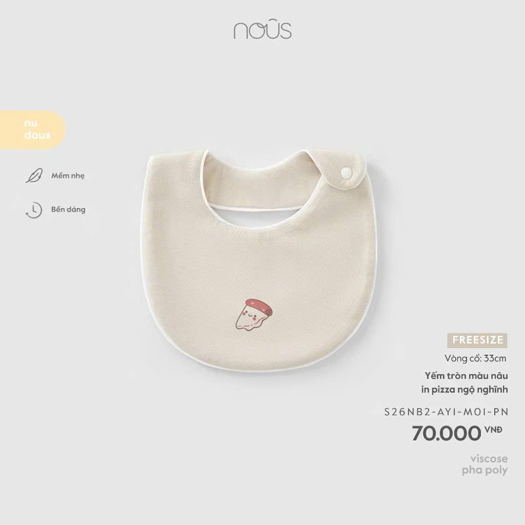 NOUS - Yếm tròn màu nâu in pizza ngộ nghĩnh