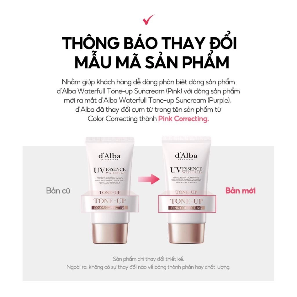 D'ALBA - SET 2 KEM CHỐNG NẮNG SPF 50+ NÂNG TONE HỒNG WATERFULL TONE-UP SUNCREAM 50ML