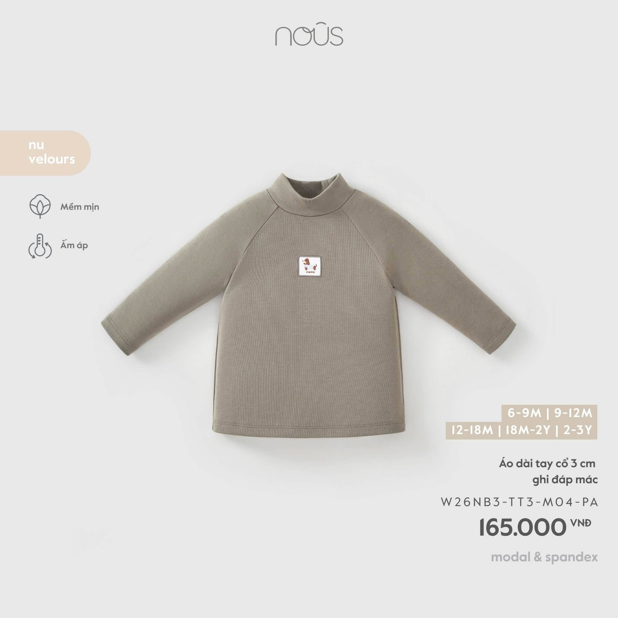NOUS - Áo dài tay cổ 3cm ghi đáp mác (6-3Y)