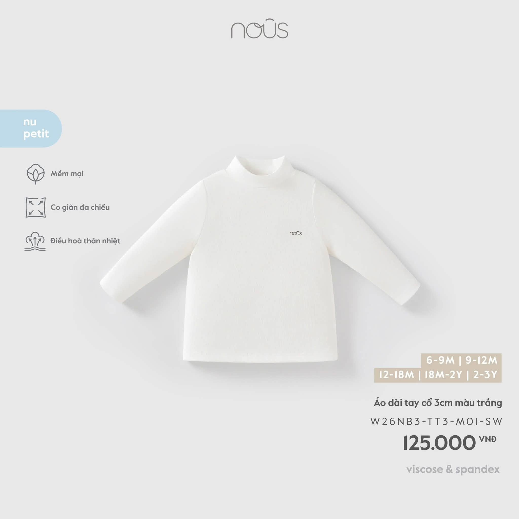 NOUS - Áo dài tay cổ 3cm màu trắng ngà (6M-3Y)