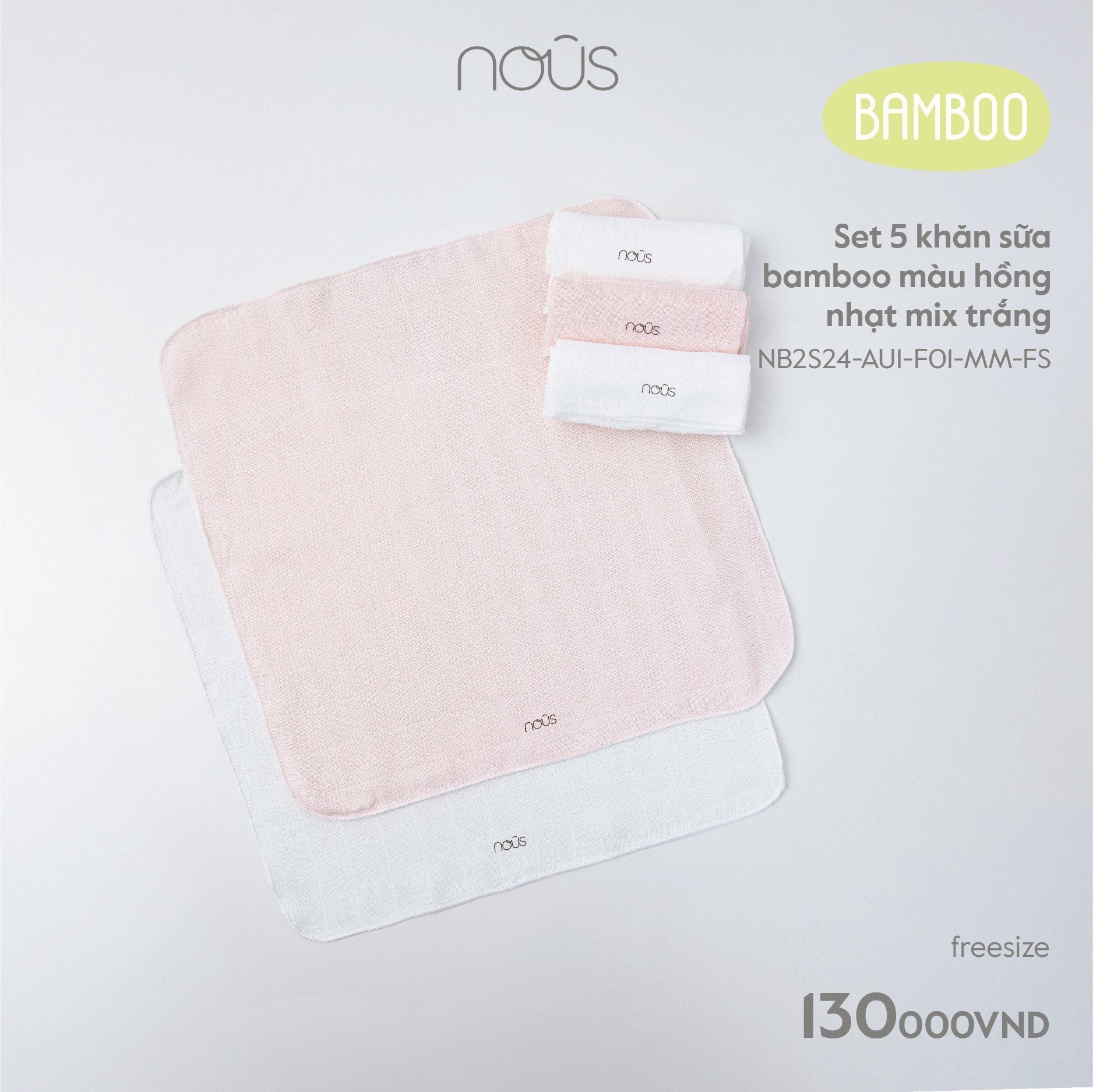 NOUS - SET 5 KHĂN SỮA BAMBOO MIX TRẮNG